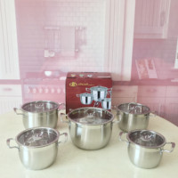 10PCS Set Peralatan Masak Korea Modern dari Baja Tahan Karat dengan Tutup Kaca, Bersertifikasi CE, Aman untuk Mesin Cuci Piring