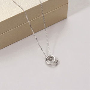 S925 Silver Double <b>Ring</b> Pendant <b>Necklace</b> Geometric Lovers Design Fashionable Clavicle Chain Gift Jewelry - Product Image 4