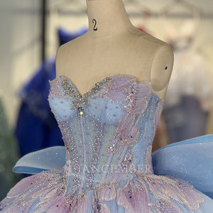 Robes de Quinceañera bleues avec appliques en dentelle, col cœur orné de cristaux, robe de 15 ans Dy1388 - Product Image 6