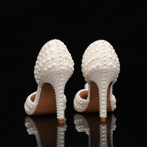 Sandales à Talons Aiguilles de 8 cm Ornées de Perles Bout <span class=keywords><strong>Fermé</strong></span> pour Mariage, Soirée, Robe, avec Bride Cheville pour Femme - Product Image 4