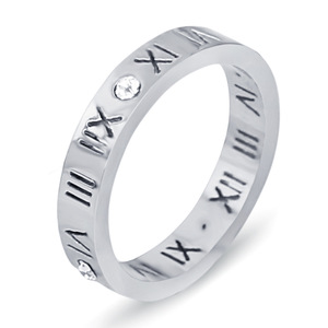 Bagues de mode 4 mm en acier inoxydable avec chiffres romains sertis de diamants, bijoux unisexes, cadeau, or rose, argent, or - Product Image 5