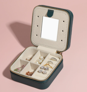 Luxury Square PU Mirror Jewelry <b>Box</b> with Zipper Closure for Ring Necklace <b>Earring</b> Storage and Travel <b>Gift</b> Packaging - Product Image 2