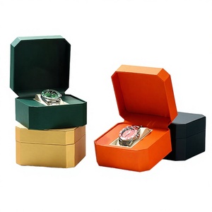 Boîte à montres en cuir de luxe avec couvercle rabattable, étui de rangement pour montres avec coussin, boîte de présentation et de cadeau haut de gamme multicolores pour hommes et femmes - Product Image 2