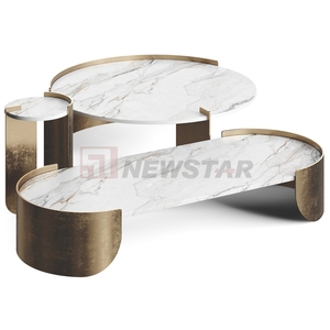 Hiện đại thực sự bằng đá cẩm thạch trắng đá bảng Top với kim loại bảng cơ sở phòng khách đồ nội thất Bàn cà phê thiết lập - Product Image 3