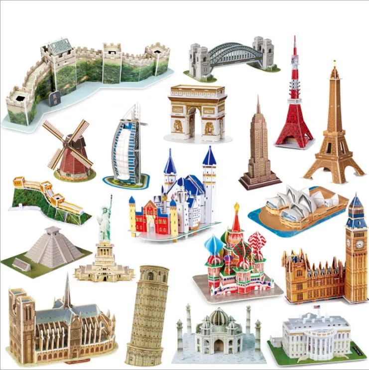 OEM ODM kabul DIY hediye oyuncak karmaşık kağıt modeli dünyaca ünlü bina mimari köpük EVA EPS 3D çocuklar için yap-boz