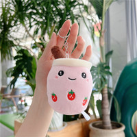 Peluche Douce Bubble Tea Boba avec Perles Marron, Breloque en Forme de Fruit, Poupée en Peluche, Tasse de Thé au Lait, Jouet en Peluche, Porte-Clés, Pendentif pour Sac à Dos, Cadeau