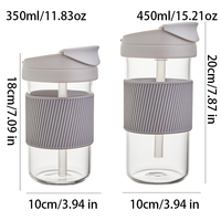 Mug en verre borosilicate transparent à large ouverture de 12 oz et 15 oz avec manchon en silicone et paille dissimulée pour café glacé et boissons froides