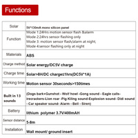 Système de sécurité solaire domestique IP55 avec détecteur de mouvement, alarme sonore et lumineuse, capteur infrarouge extérieur, dissuasif pour animaux, en matériau ABS