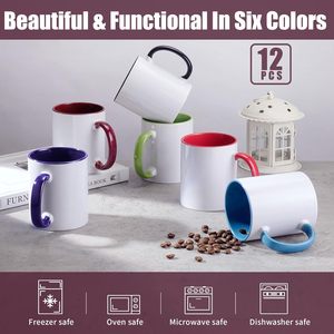 Mug en céramique 11 oz personnalisable avec logo DIY, transfert thermique blanc, intérieur et poignée colorés, avec revêtement pour sublimation - Product Image 3