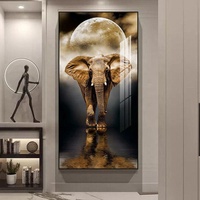 Peinture murale encadrée en porcelaine cristalline Art Déco de luxe, motif éléphant, cadre noir/doré pour la décoration de salon et de maison