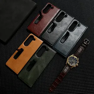 Casing ponsel kulit untuk Samsung Z Fold 5, casing ponsel kulit sublimasi sandaran, casing penutup dudukan kulit untuk Samsung Z Fold 5