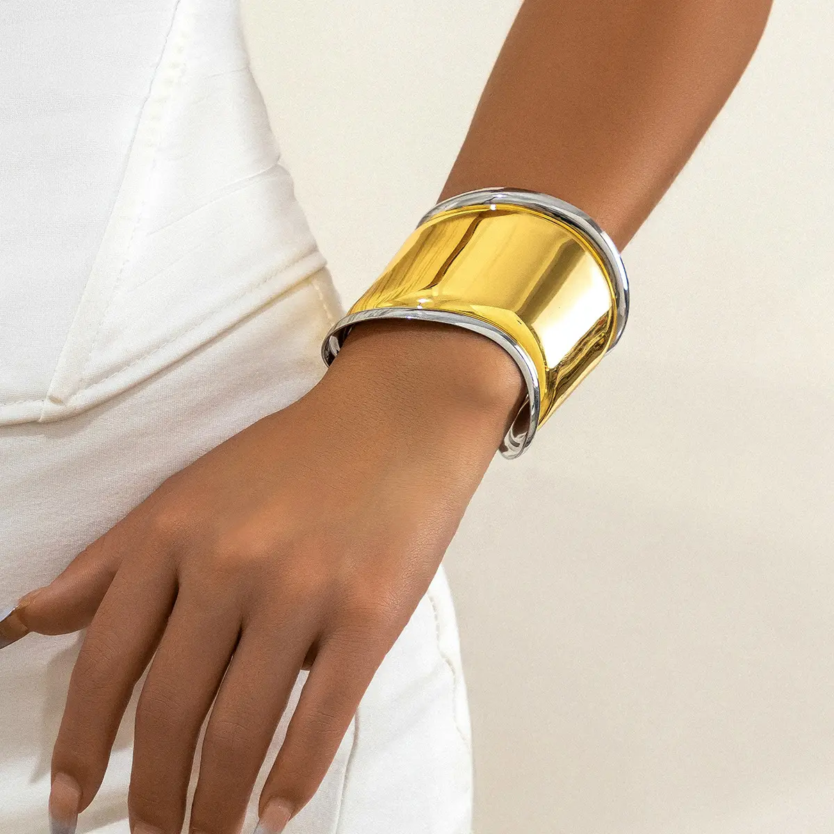 Zooying 2023 Fashion Oversized Silver Chunky Statement Cuff Bracelet For Women Open Cuff