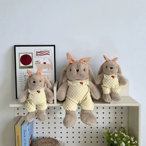 Cute Long Ear <b>Bunny</b> Plush Doll With Plaid <b>Outfit</b> Soft Stuffed Rabbit Toy For Home Decor Gift - Product Image 2