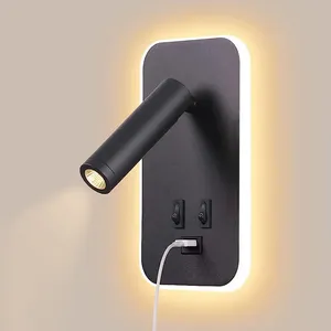 bed side led wall lamp for hotel with USB charging port bedroom reading wall lights