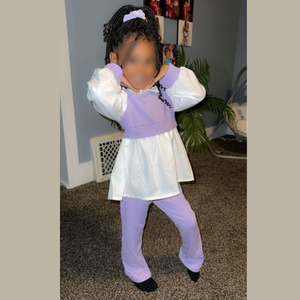 Ensemble 2 pièces pour filles : Blouse à col à revers et manches bouffantes, pantalon tricoté, collection Printemps-Automne, tailles 100-130 cm - Product Image 2