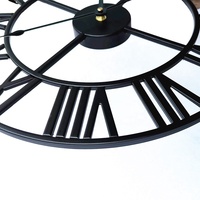 Grande Horloge Murale Ronde Rétro en Fer de Style Ancien, Mouvement Silencieux, Noir Classique, Décoration Maison pour Salon