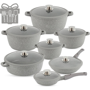 High Quality Modern Metal Ceramic Coated Pot <b>Pan</b> Silicone Glass Lids Soft Touch Handle Non-Stick Die <b>Cast</b> Aluminum Cookware Set - Product Image 1
