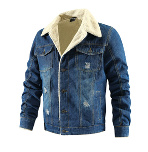 Chaqueta de Mezclilla Gruesa con Forro Polar para Hombre, Nueva Colección de Invierno, con Cuello Camisero, Talla Grande, Cálida y Cómoda - Product Image 1