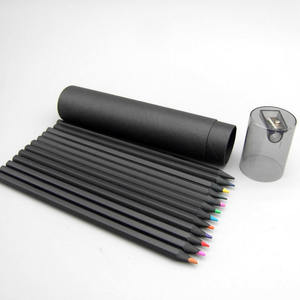 Ensemble de crayons de couleur en bois noir de haute qualité, 12 à 24 couleurs, dans un tube en papier, boîte en papier - Product Image 1