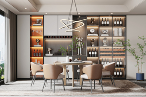 Gabinete de vino de madera moderno de lujo personalizado muebles de comedor con estante de exhibición de vidrio para el hogar sala de estar Villa o Hotel - Product Image 4