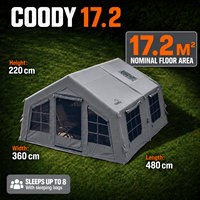 Tente gonflable familiale Coody Familia 17.2 Air - Coton gris, grande, résistante aux UV, pour le glamping en plein air, quatre saisons