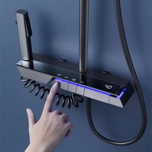 Juego de grifos de ducha termostáticos digitales LED, sistema de baño de latón montado en la pared, chorros fríos y calientes, características de masaje, lluvia suave cepillada