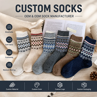 Chaussettes en laine Fair Isle personnalisées pour femmes, automne-hiver, doublées de polaire épaisse, chaudes, mi-mollet, tricotées rétro japonaises