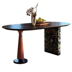 Ensemble de table et de chaises de salle à manger ovales en bois massif moderne pour petit appartement, salon, meubles de maison - Product Image 5