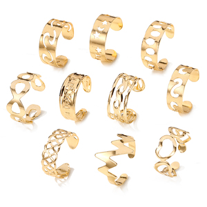 Lot de 10 bagues de <span class=keywords><strong>pied</strong></span> ajustables plaquées <span class=keywords><strong>or</strong></span>, motif étoile et lune évidées, style géométrique, pour <span class=keywords><strong>femme</strong></span>, accessoires de mode tendance - Product Image 2