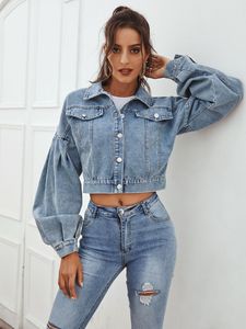Giacca di jeans Oversize con maniche a sbuffo Ready Made giacca di jeans donna moda lavata all'ingrosso - Product Image 6