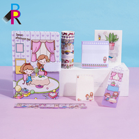 Cuaderno con Cubierta de PU Rosa y Encuadernación Térmica, Set de Regalo con Lazo Bordado, Diario Bonito, Bolígrafo, Borradores, Pegatinas, Cinta Washi y Caja de Regalo