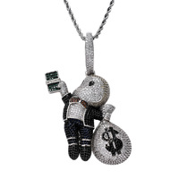 Collier pendentif sac à monnaie Hip Hop en cuivre, serti de zircone cubique, bijou garçon style dessin animé