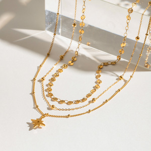 Collar de Moda <span class=keywords><strong>2026</strong></span>, Collar de Tres Capas con Dije de Disco, Moneda y Estrella, Acero Inoxidable, Impermeable, Chapado en Oro de 18k, Collar con Circonita - Product Image 3