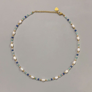 Contraste couleur bleu crème glacée clavicule chaîne vacances Ins été Turquoise femmes longue graine perle et perle collier bijoux - Product Image 3