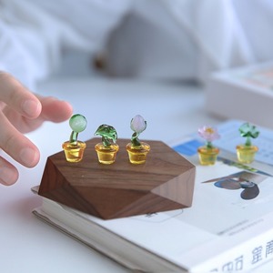 Figurines miniatures en verre soufflé à la main, cycle de vie du lotus, fleur de lotus en verre, décoration pour théière, ornement micro-paysager - Product Image 3