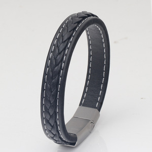 Pulsera de Cuero Tejido Azul de 14 mm con Cierre de Acero de Titanio, Joyería para Regalo - Product Image 2