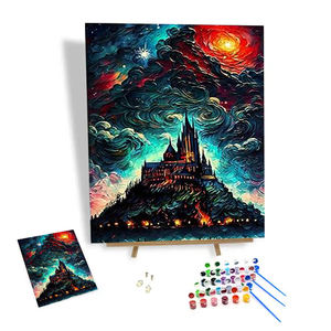 Pintura por Números, Castillo de Fantasía Nocturno, Kits de Pintura por Números, Arte de Pared Personalizado Hecho a Mano, Pinturas de Dibujos Animados - Product Image 1