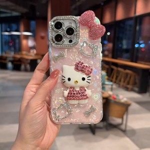 เคสโทรศัพท์มือถือลายการ์ตูนคิตตี้ 3 มิติ ประดับโบว์วิ้งๆ แบบเพชร สำหรับ iPhone 17 16 15 14 Pro Max น่ารัก ดีไซน์ IMD ระยิบระยับ ป้องกันการกระแทก - Product Image 4