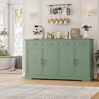 Buffet de cuisine vert haut avec 4 tiroirs, grand meuble de bar à café, table de buffet moderne pour salle à manger et salon