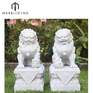 Cinese pietra naturale marmo bianco foo dogs leone statua