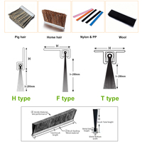Brosse de porte en alliage d'aluminium de type F avec profil H/F/Y, brosse de joint de bas de porte en nylon