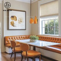 Meubles de restaurant, de café et d'hôtel modernes en cuir orange demi-cercle, table ronde en marbre, bois, canapé, banquette