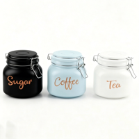 Ensemble de 3 pots en verre blanc et noir de 780 ml avec couvercle et inscription dorée rose, très vendus