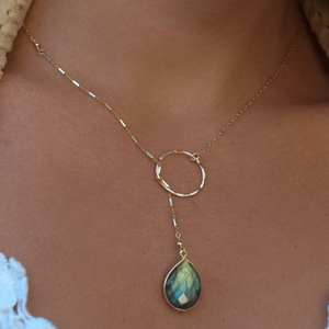 สร้อยคอไข่มุกน้ำจืดแบบลาริเอท, สร้อยคอจี้รูปแถบโมเบียส, สร้อยคอจี้รูปหยดน้ำจากหินธรรมชาติ - Product Image 1