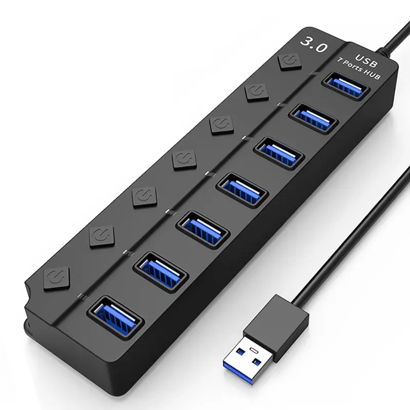 Hub USB 3.0 haute vitesse Multi USB Splitter 7 ports 3 adaptateur d'alimentation avec interrupteur Long câble avec Multi expansion Hub pour PC La