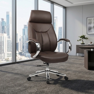 Chaise <span class=keywords><strong>de</strong></span> <span class=keywords><strong>bureau</strong></span> exécutive moderne en cuir/ similicuir, hauteur réglable, base métallique, marron, pivotante, avec <span class=keywords><strong>protection</strong></span> lombaire - Product Image 1