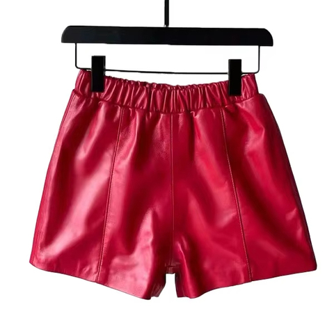 Wholesale Fashion Muliti Solid Color Leather Shorts Elastic Waist Casual Genuine Leather Short Shorts for Women