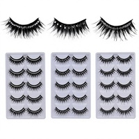 TS031 Faux cils synthétiques semi-faits à la main, tige en coton noir, épaisseur 0,07 mm, fins et denses, pour maquillage effet smoky