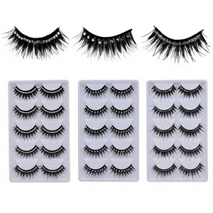 TS031 Faux cils synthétiques <span class=keywords><strong>semi</strong></span>-faits à la main, tige en coton noir, épaisseur 0,07 mm, fins et denses, pour maquillage effet smoky - Product Image 1