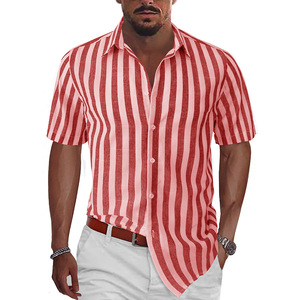 Camicia a righe moda vacanza abbottonata camicie di <span class=keywords><strong>lino</strong></span> 2023 estate <span class=keywords><strong>uomo</strong></span> <span class=keywords><strong>uomo</strong></span> vestiti all'ingrosso manica corta imballaggio personalizzato in rilievo - Product Image 3